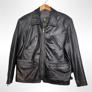 Vintage‎ Italian Leather Motorcycle Biker Jacket Full Zip Black Coat  Medium